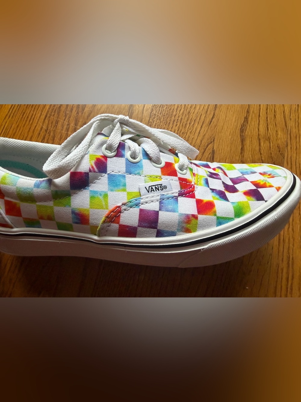 Vans Era ComfyCush Tie-Dye Checkerboard Rainbow Sneakers Women’s 7.0 Men’s 5.5 - Picture 5 of 13